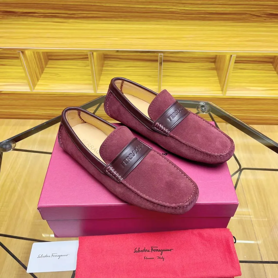 Men's shoes 💰560Ferragamo high-end quality 🔥 burgundy cow suede ➕ cowhide lining size 38-45